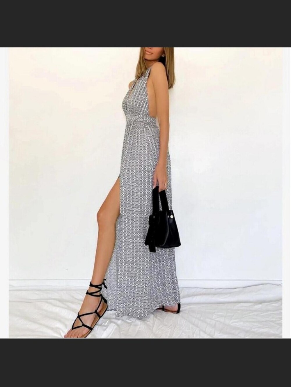 LULUS Casablanca Queen Black and White Print Maxi dress Size Small